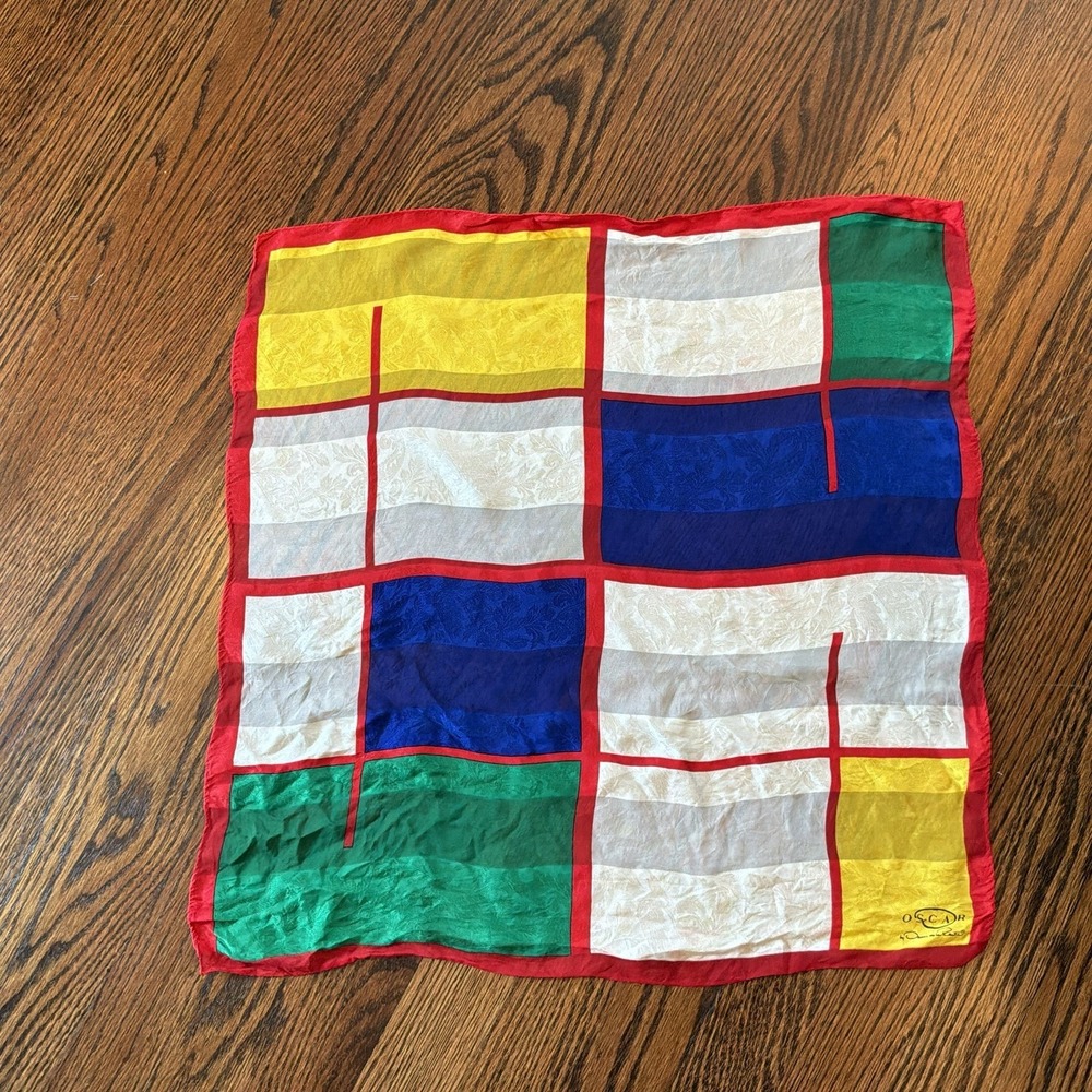 Oscar de la Renta Vintage Multicolor Geometric Silk Scarf Fall Luxury